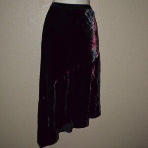 NWT $312 Sz M Go by GoSilk Burgandy Black Velvet Asymmetrical Midi Skirt
